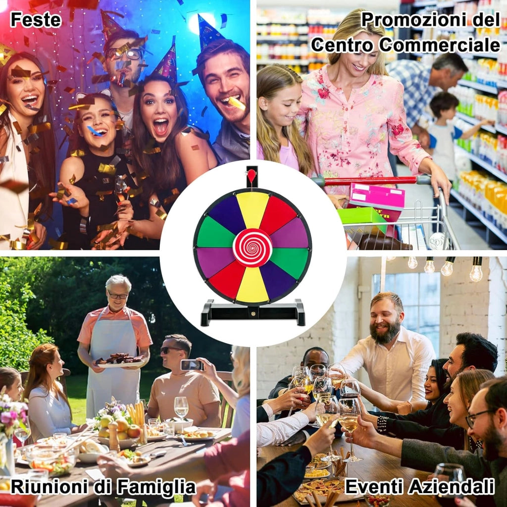 12''/15'' Ruota della Fortuna da Tavolo, Gioco Ruota Personalizzabile con Pennarello e Cancellino, Base Antiscivolo e Superficie Cancellabile, per Carnevale Feste (12'')