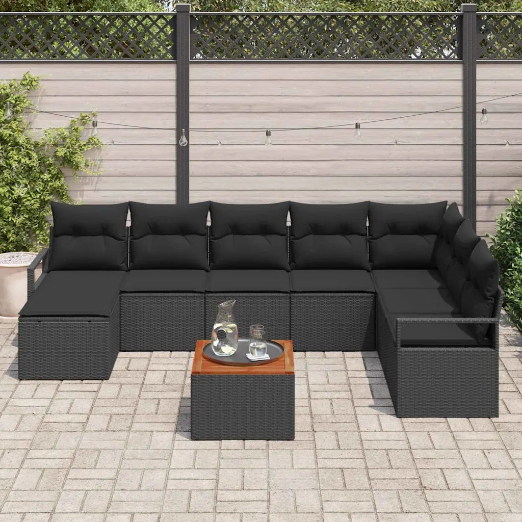 Set Divano da Giardino con cuscino 9 pcs Nero polyrattan 3347744
