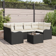Set di divani da giardino  7 pezzi con cuscini neri in polyrattan