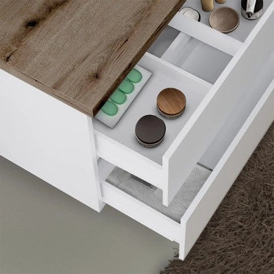 Mobile bagno sospeso 100 Town bianco top rovere fossile per lavabo d'appoggio