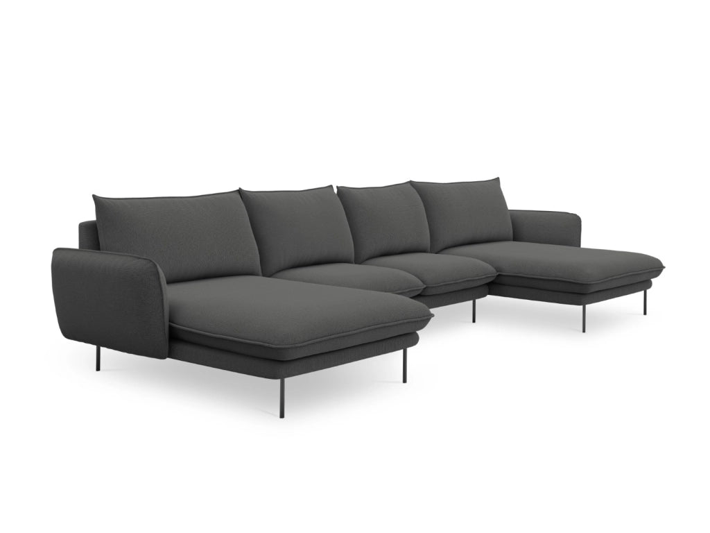 Cosmopolitan Design - Divano panoramico "Vienna" 6 posti in tessuto strutturato grigio scuro 