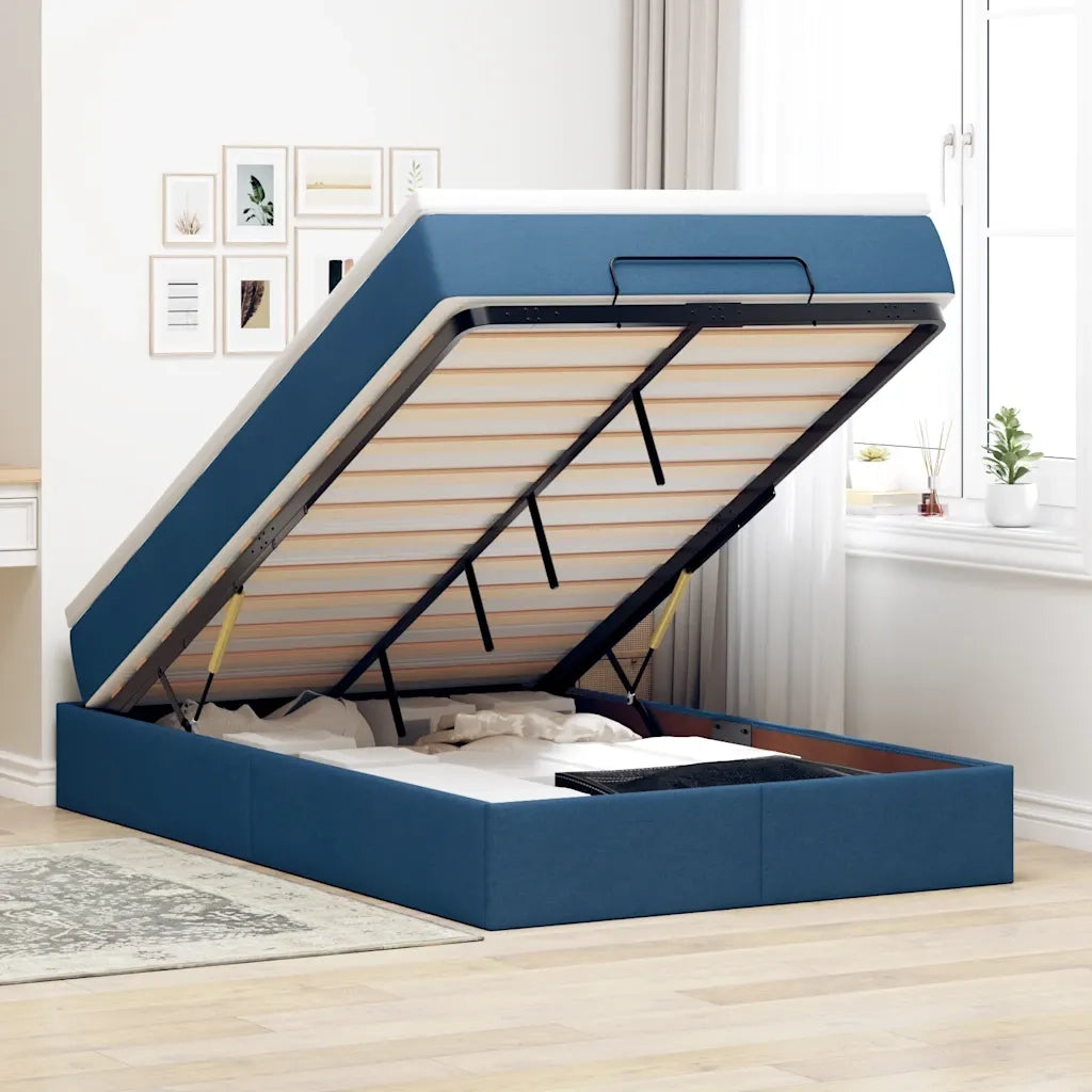 Struttura Letto Pouf con Materasso Blu 120x200 cm in Tessuto 3311105