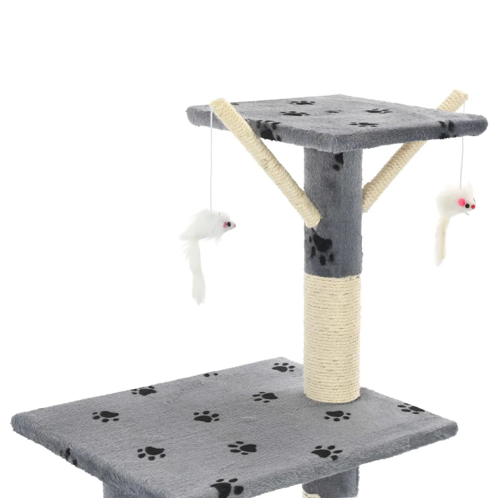 Albero per Gatti e Tiragraffi Sisal 138cm Zampe Stampate Grigio CFW5959507