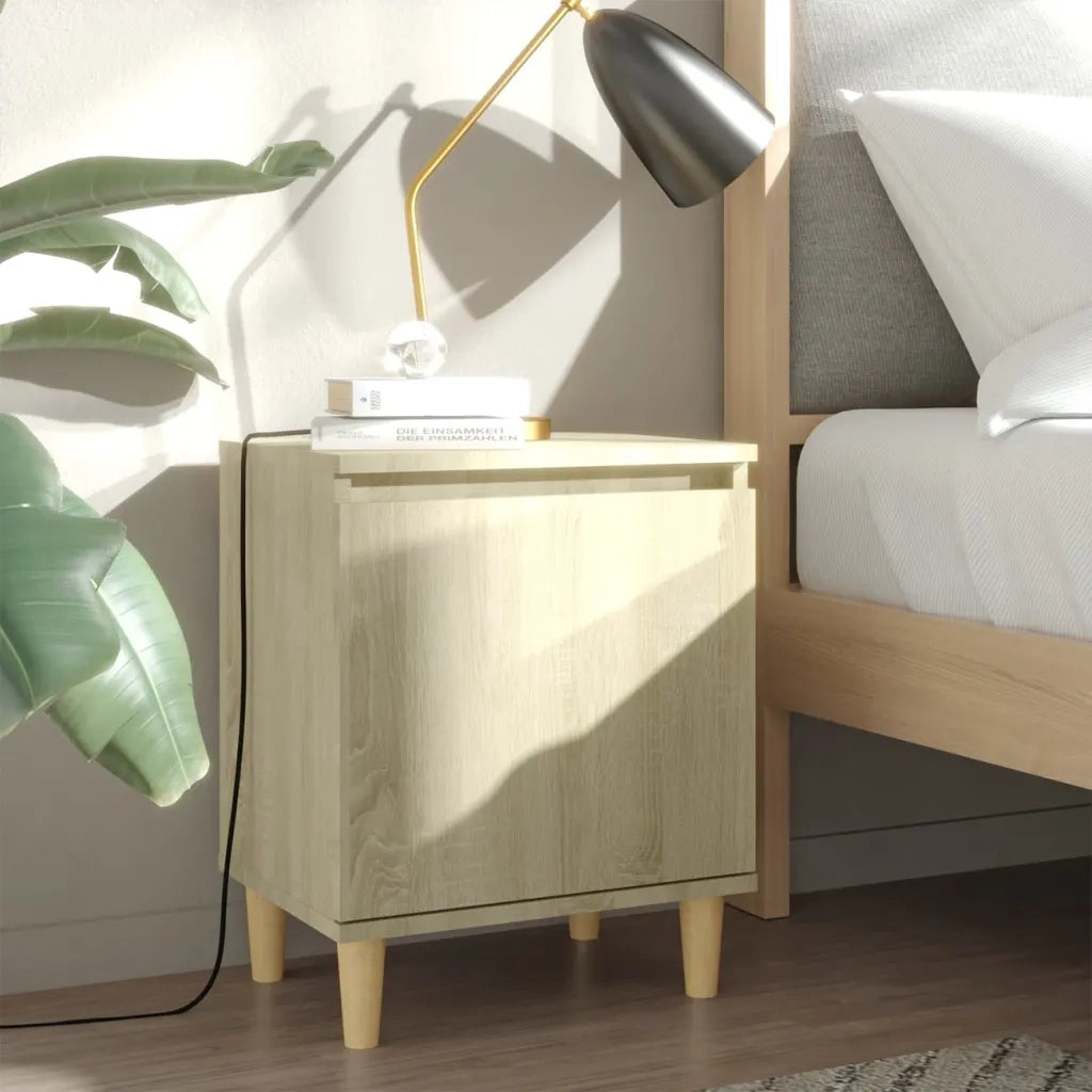 Comodini Gambe in Legno Massello 2pz Rovere Sonoma 40x30x50cm 805822