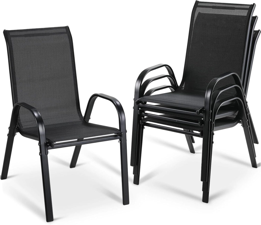 Sedia da giardino impilabile, da campeggio, impilabile, con schienale alto, in acciaio textilene, per giardini, cortili, balconi, ristoranti, 150 kg, portata: 54 x 69 x 93 cm 4pcs