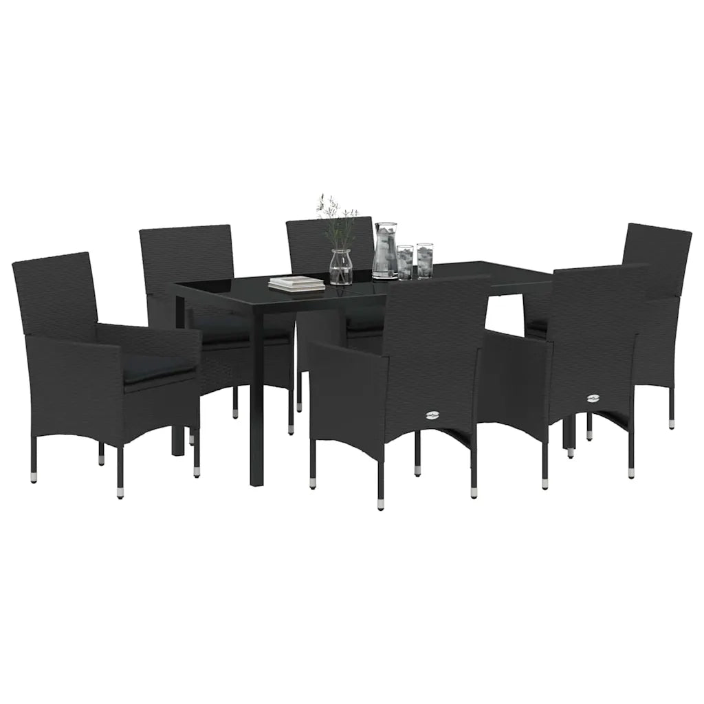 Set da Pranzo per Giardino con cuscino 7 pcs Nero polyrattan