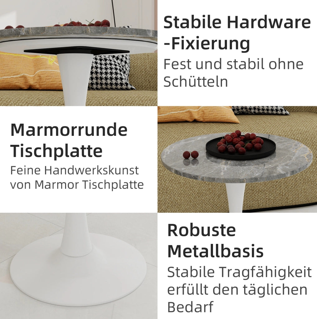 Tavolino rotondo in marmo artificiale 77;5 cm; bianco antico e grigio