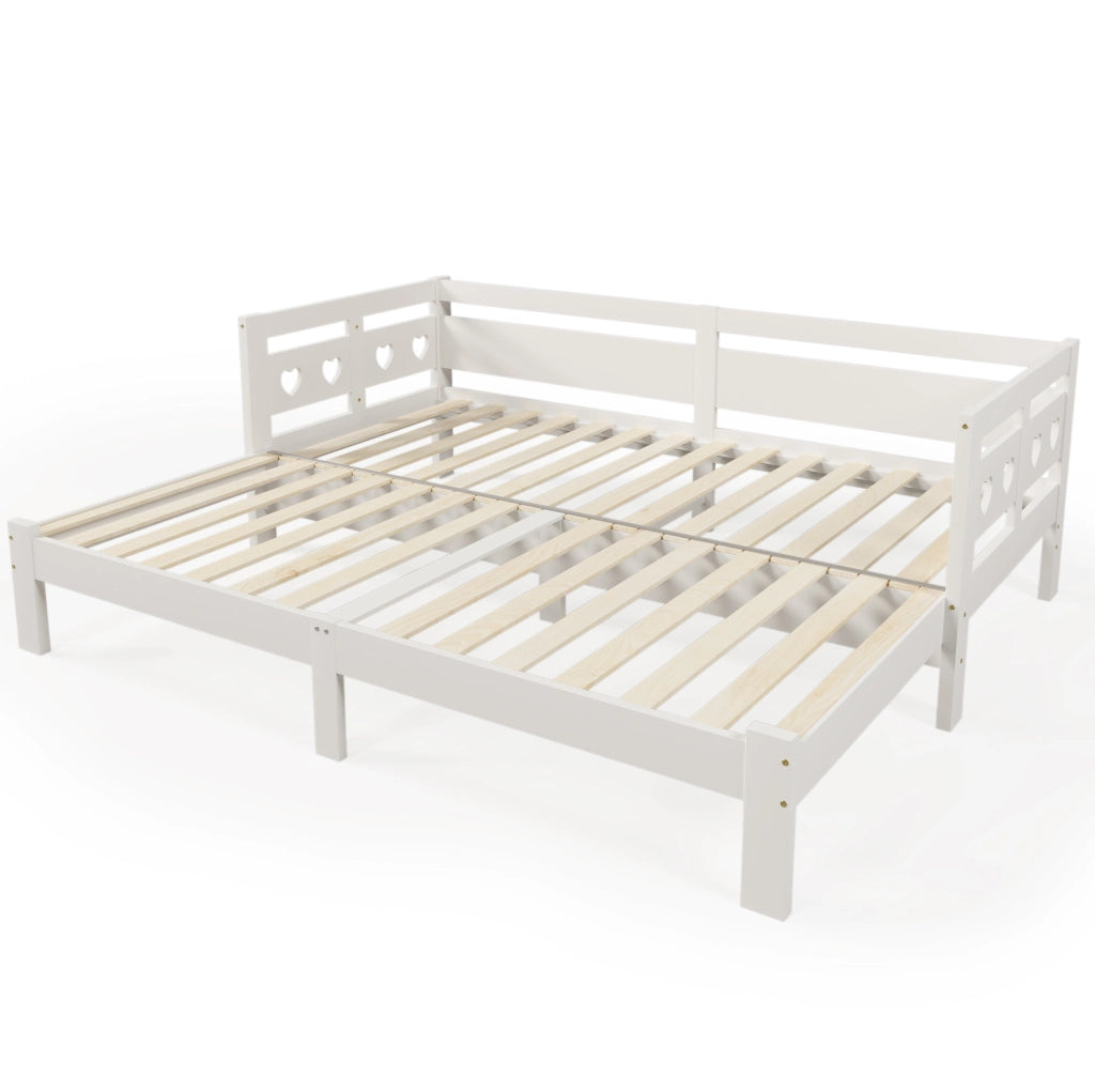 Letto daybed 90x200 cm; estensibile a forma di cuore; legno bianco (Senza materasso)