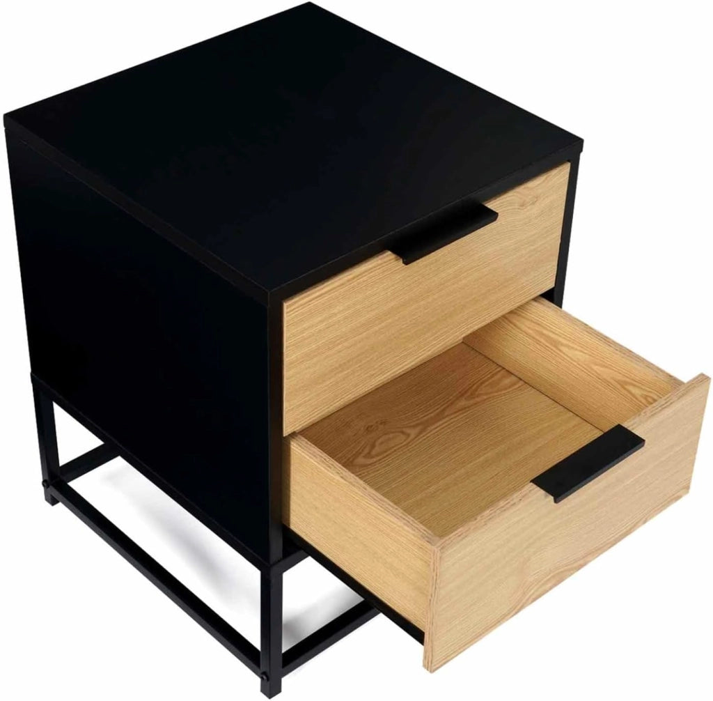 IDMarket - Set di 2 comodini Nevada, 2 cassetti, Design Industriale, Nero e Legno