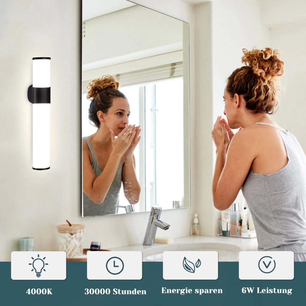ZMH Lampada da specchio per bagno a LED 6W nera da parete per bagno 30 cm
