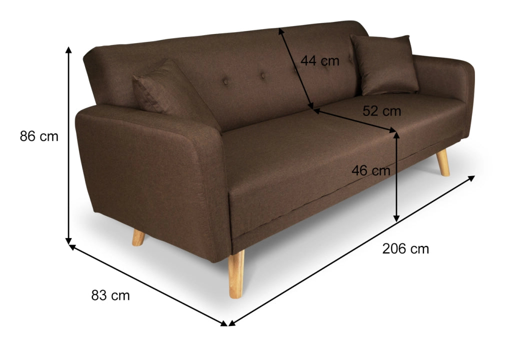 Divano letto clic clac in tessuto marrone, divano 3 posti - Henry - DL-HE09FBC