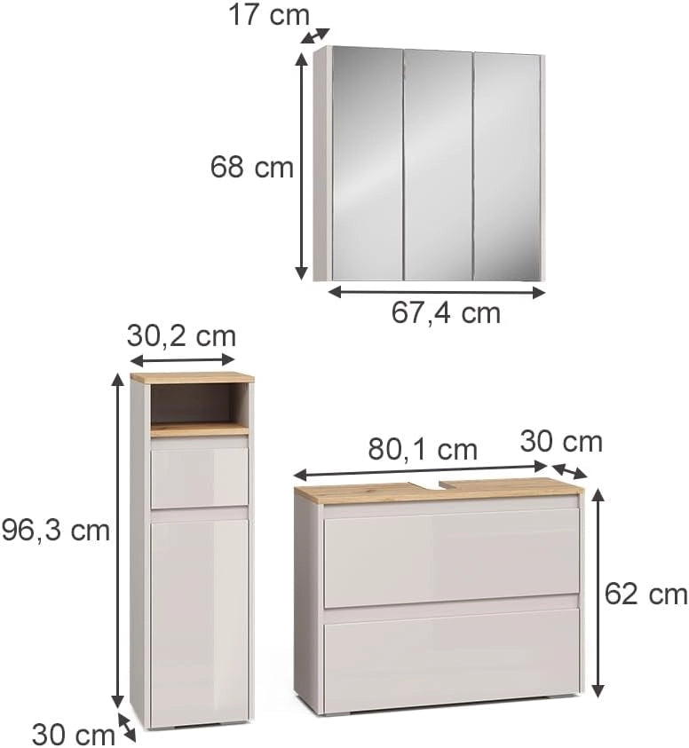 Set di mobili da bagno Majest, Cashmere/Artigianale, 3 parti