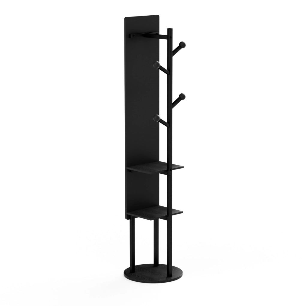 Specchio intero da terra guardaroba 174x40 cm nero girevole 360° con contenitore e ganci