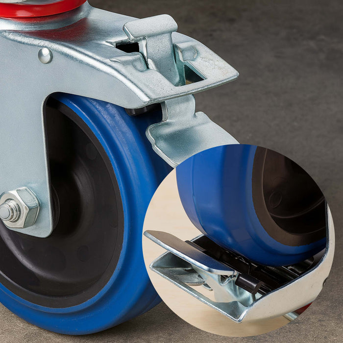 Set 4 ruote girevoli con freno, per trasporto, 100mm, plastica e gomma, max 150 kg a rotella