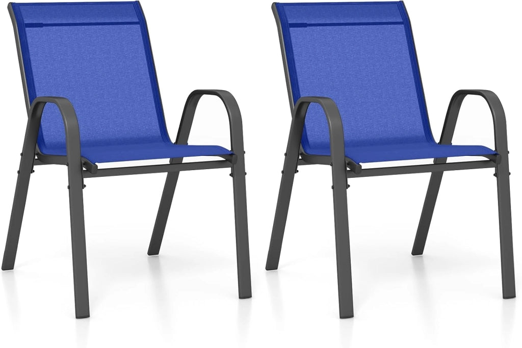 Set di 2/4 Sedie da Giardino, Sedie Impilabili da Esterno in Tessuto con Telaio in Metallo, Poltrona da Balcone con Braccioli e Schienale Alto, per Sala da Pranzo, Carico 150 kg (Blu*2)