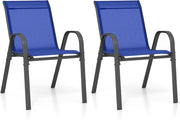 Set di 2/4 Sedie da Giardino, Sedie Impilabili da Esterno in Tessuto con Telaio in Metallo, Poltrona da Balcone con Braccioli e Schienale Alto, per Sala da Pranzo, Carico 150 kg (Blu*2)