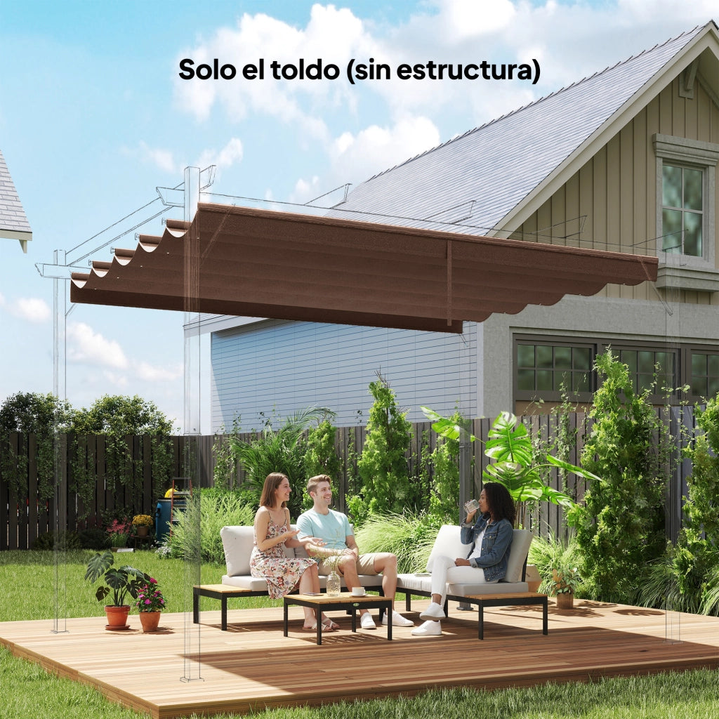 Copertura per Pergola Retrattile 2.5x2.55m ¨C Minimal ¨C Tessuto Sostitutivo Marrone con Fori di Drenaggio