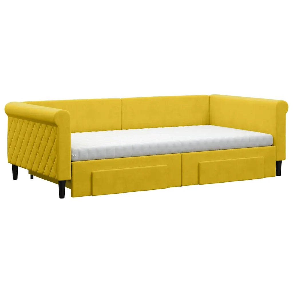 Divano Letto Estraibile con Cassetti Giallo 100x200cm Velluto 3197855