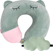 Cuscino di sospensione con schiuma di espansione, cuscino U a forma di cuscino per viaggi, auto, treno - Cuscino portatile con maschera da sonno 3D - Ufficio, pisolino, sostenimento comodo.