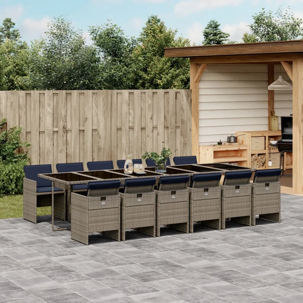 Set da Pranzo da Giardino 13pz con Cuscini Grigio in Polyrattan 3277711