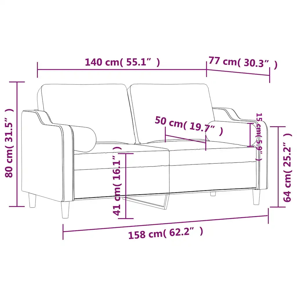 Divano a 2 Posti con Cuscini-Sofa 2 Posti con Cuscini Nero 140 cm in Tessuto 416509