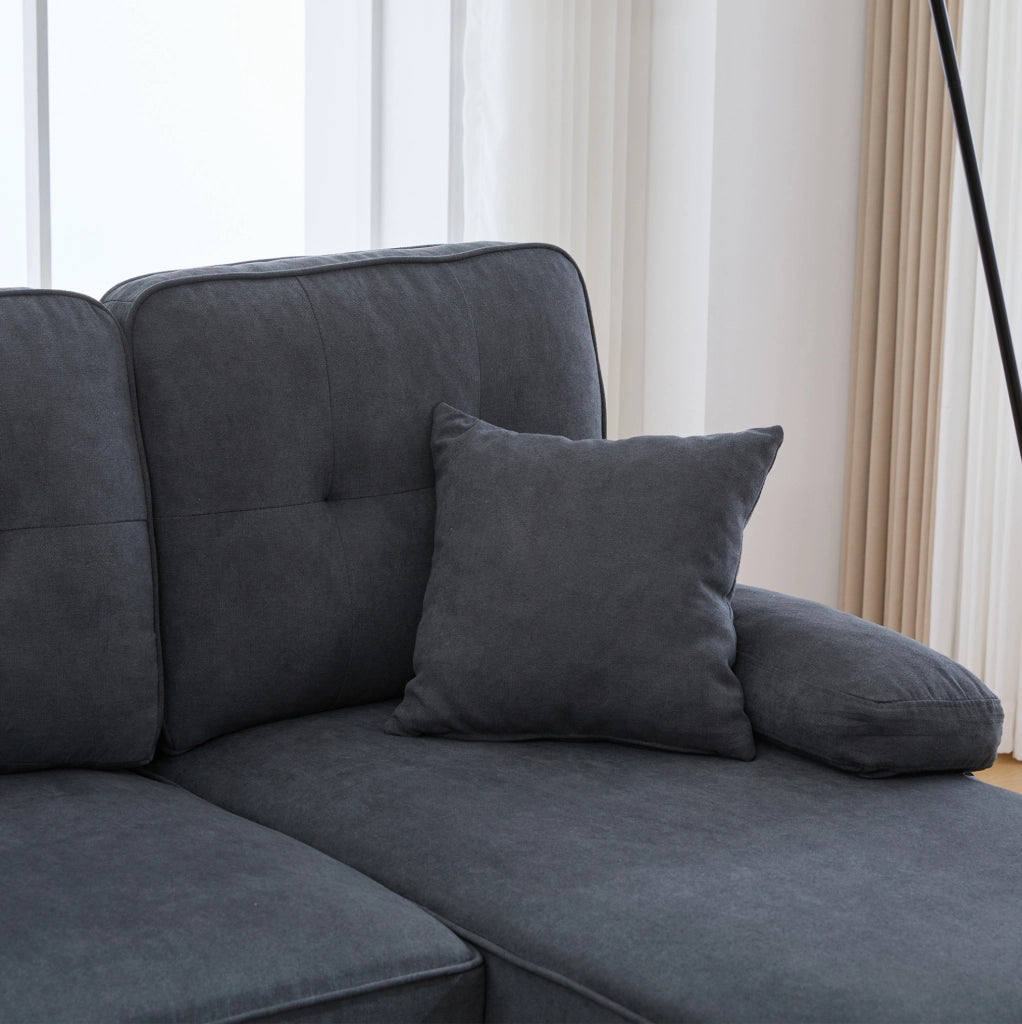 Divano angolare a U 4 posti in lino grigio scuro con USB