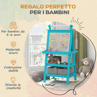 Lavagna per Bambini 3 in 1 con Cavalletto 59x48x118 cm Blu