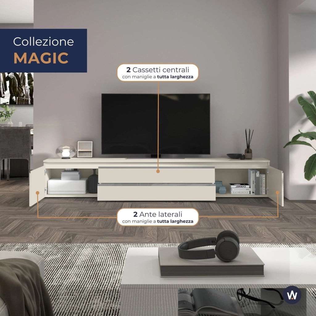 WHOUS Mobile porta tv Magic 2 ante e 2 cassetti centrali cashmere 240x40x40 cm