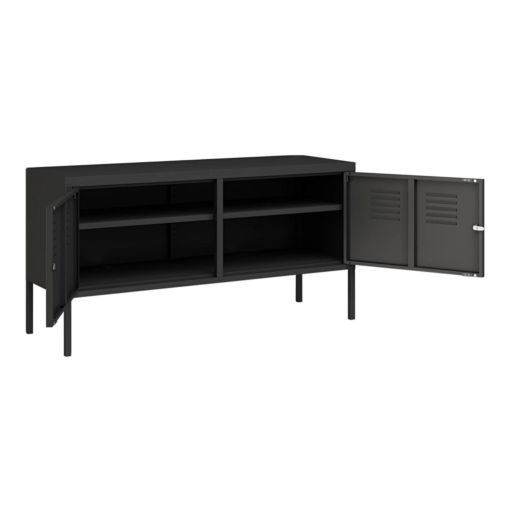 Credenza cassettiera mobile contenitore per soggiorno ingresso camera da letto con 2 ante 118 x 40 x 60 cm acciaio nero opaco 03_0009039