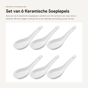 Set di 6 cucchiai da servizio in ceramica - Porsellano per servire riso/Ramen - Bianco - Idoneo per antipasti/dolci - Cucchiaio da servizio