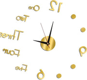 Lampada da Tavolo con Funzione di Luce in Emergenza - Orologio a Parete 3D senza Cornice per Salotto (40cm - Oro)