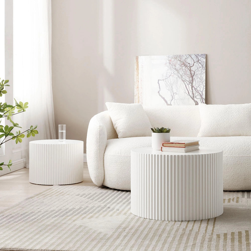 Set di tavolini moderni - Xylo - 60*40+48*35 - Bianco opaco - Bordo ondulato design impilabile