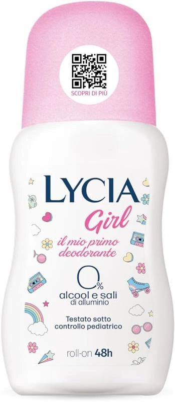 LYCIA DEODORANTE ROLL ON GIRL PER BAMBINE E RAGAZZE DERMATOLOGICAMENTE TESTATO SOTTO CONTROLLO PEDIATRICO 50 ML