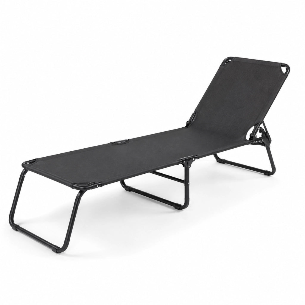 Lettino Relax Prendisole Pieghevole Senza Tettuccio Schienale Regolabile Reclinabile Struttura In Metallo Nero Sedia Sdraio Per Spiaggia Mare Giardino Piscina 187 x 53 x 24 Cm Nero