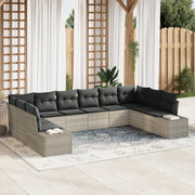 Set da Giardino di 10 pezzi con cuscini Grigio Chiaro Rattan Sintetico