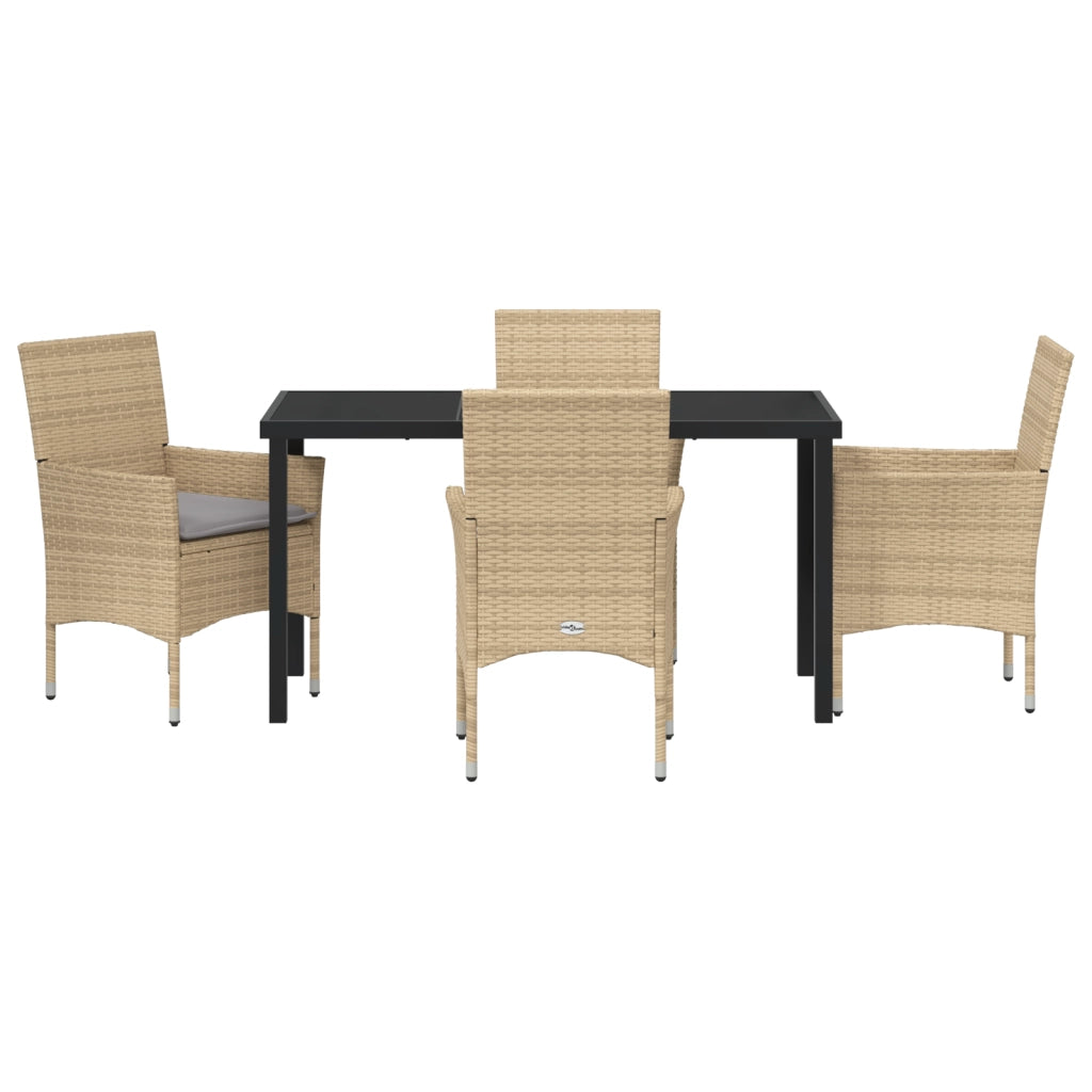 Set da Pranzo da Giardino da 5 Pezzi con Cuscini Beige Polyrattan