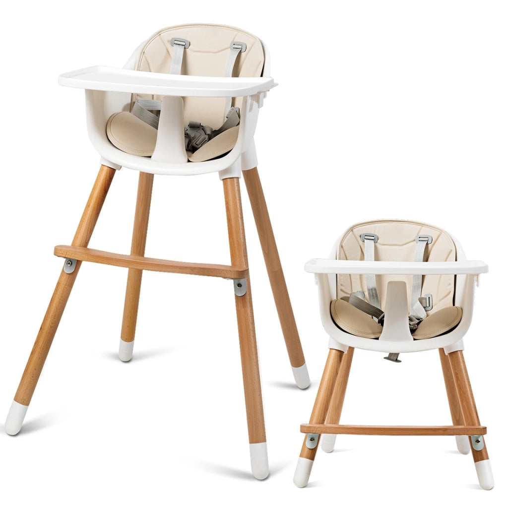 Seggiolone per bambini-Seggiolone convertibile 2 in 1 in legno regolabile con cintura di sicurezza a 5 punti per neonati 57x57x83cm