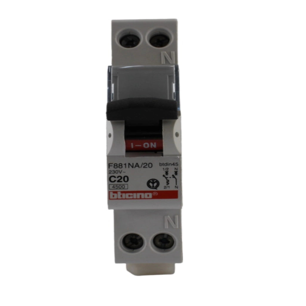 Interruttore magnetotermico 1P+N 20A 4,5KA 1mod Bticino