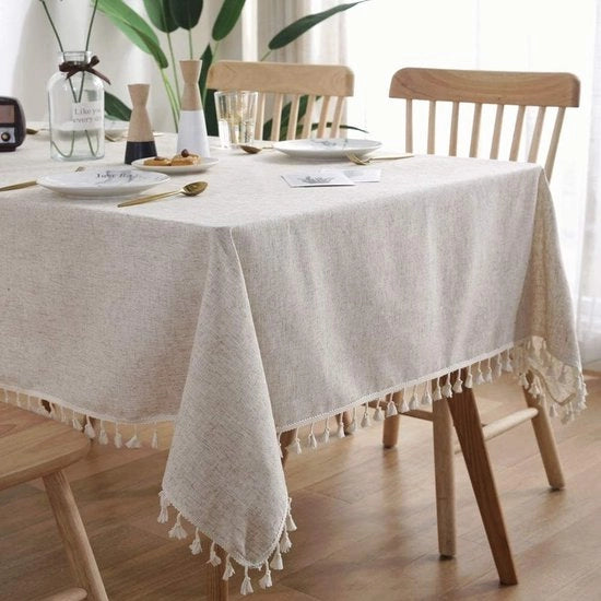 Tavolino coprente di cotone, liscio, con pennelli, tovagliato rettangolare, impermeabile e resistente alle macchie, per decorazione in cucina, tavolo da picnic (beige, 140x140cm)