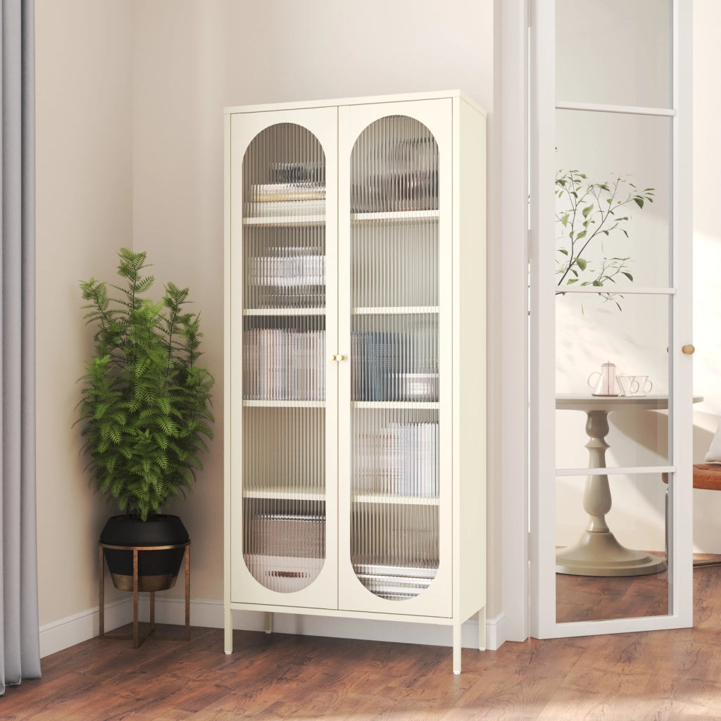 Armadio bianco in metallo e vetro 180 cm YASMINE