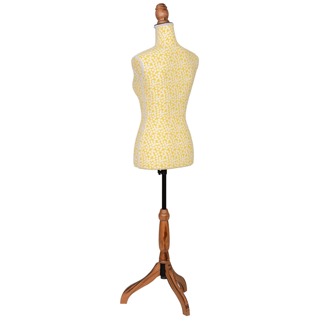 Manichino legno schiuma con tessuto giallo 37.5x24x168 cm