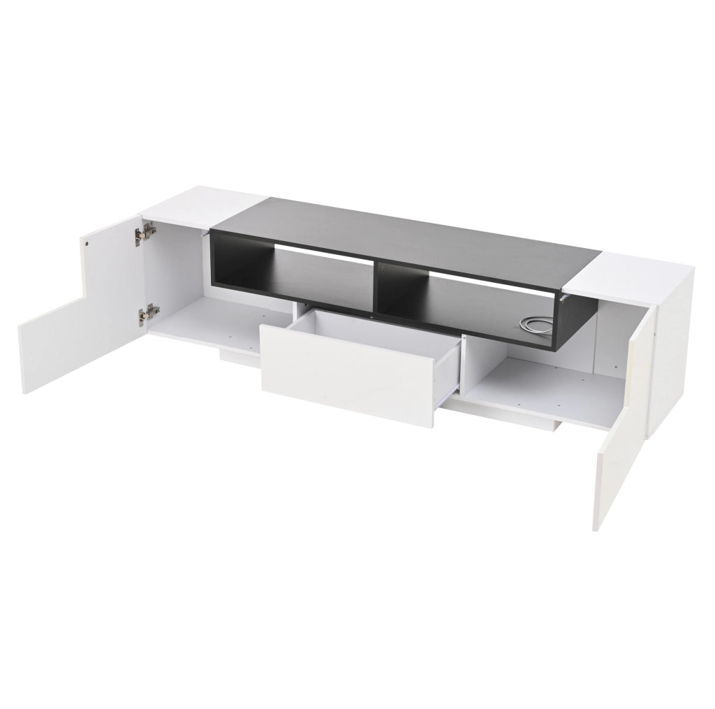 Mobile TV con LED e cassetto 180x40x48 cm in pannello truciolare bianco
