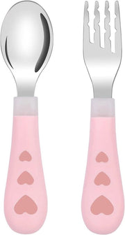 Set di forchette e cucchiai con forme cartoon per bambini autodidatti, set di posate in acciaio inossidabile per bambini in età prescolare e bambini