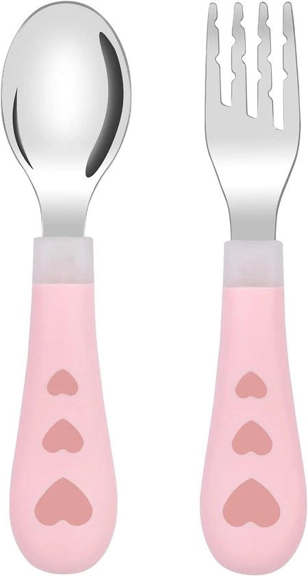 Set di forchette e cucchiai con forme cartoon per bambini autodidatti, set di posate in acciaio inossidabile per bambini in età prescolare e bambini