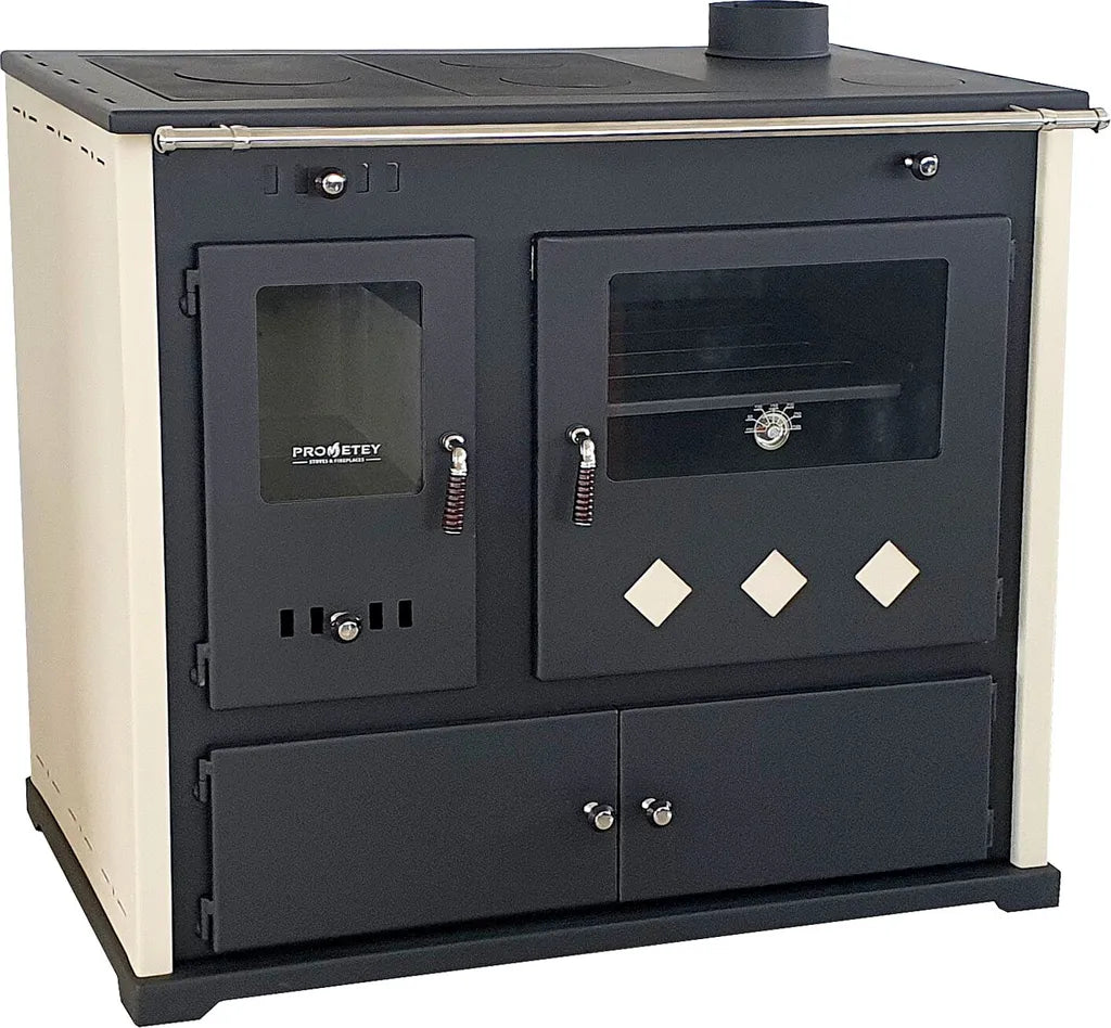 Stufa a legna Practik lux Eco, piastra superiore in ghisa canna fumaria destra