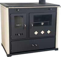 Stufa a legna Practik lux Eco, piastra superiore in ghisa canna fumaria destra