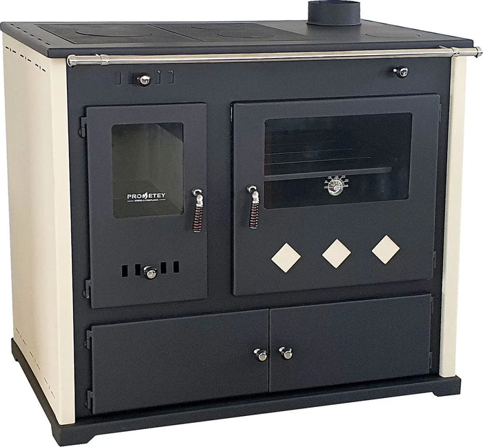 Stufa a legna Practik lux Eco, piastra superiore in ghisa canna fumaria destra