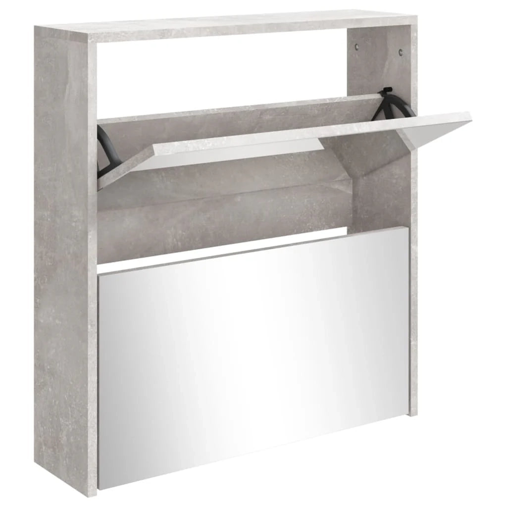 Scarpiera mobiletto portascarpe mobile ingresso/corridoio/soggiorno con specchio 2 livelli 63 x 17 x 67 cm grigio 02_0021763