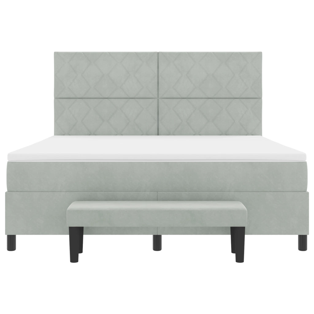 Letto Box Spring con Materasso e Panchina Grigio Chiaro 180x200 cm in Velluto