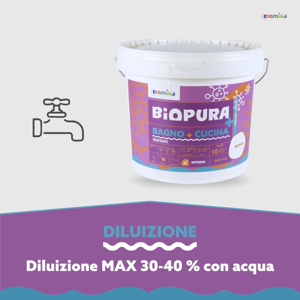 Idropittura traspirante antimuffa interni bagno cucina linea biopura cromika *** formato 10 lt, confezione 1
